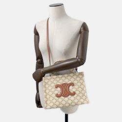Pre Owned Celine Small Kabatais 2-Way Bag Beige/Brown Canvas Leather