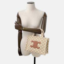 Pre Owned Celine Small Kabatais 2-Way Bag Beige/Brown Canvas Leather
