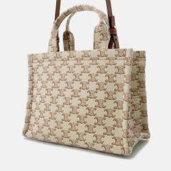 Pre Owned Celine Small Kabatais 2-Way Bag Beige/Brown Canvas Leather