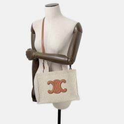 Pre Owned Celine Small Kabatais 2-Way Bag Gray/Brown Canvas Leather