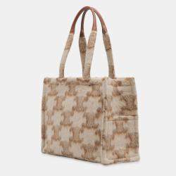 Pre Owned Celine Beige Brown Large Mohair Triomphe Cabas Thais Tote