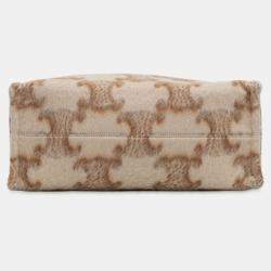 Pre Owned Celine Beige Brown Large Mohair Triomphe Cabas Thais Tote