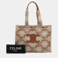 Pre Owned Celine Beige Brown Large Mohair Triomphe Cabas Thais Tote