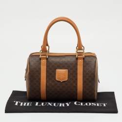 Pre Owned Celine Brown Macadam Coated Canvas and Leather Boston Bag