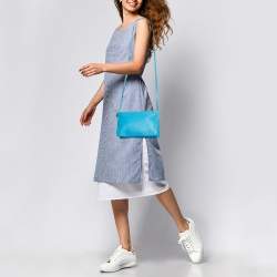 Pre Owned Celine Blue Leather Small Trio Crossbody Bag