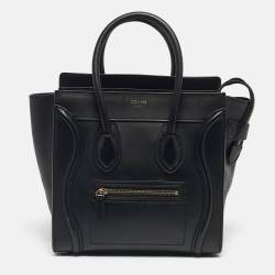Pre Owned Celine Black Leather Micro Luggage Tote