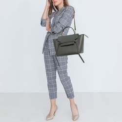 Pre Owned Celine Grey Leather Mini Belt Top Handle Bag