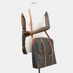Pre Owned Celine Triomphe Vertical Travel Bag Black/Tan Pvc Leather