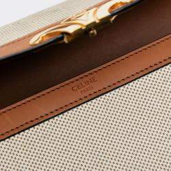 Pre Owned Celine Beige Brown Classique Canvas and Calfskin Triomphe Crossbody