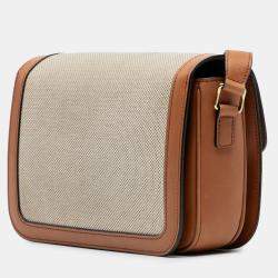 Pre Owned Celine Beige Brown Classique Canvas and Calfskin Triomphe Crossbody