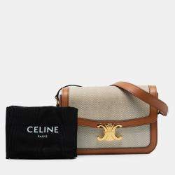 Pre Owned Celine Beige Brown Classique Canvas and Calfskin Triomphe Crossbody