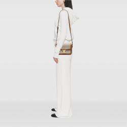 Pre Owned Celine Beige Brown Classique Canvas and Calfskin Triomphe Crossbody