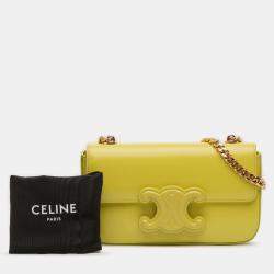 Pre Owned Celine Yellow Calfskin Cuir Triomphe Chain Shoulder Bag