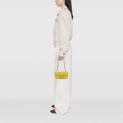 Pre Owned Celine Yellow Calfskin Cuir Triomphe Chain Shoulder Bag
