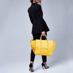 Pre Owned Celine Yellow Leather Medium Phantom Luggage Tote