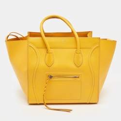 Pre Owned Celine Yellow Leather Medium Phantom Luggage Tote