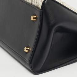 Pre Owned Celine Black/Off White Leather and Python Medium Edge Top Handle Bag