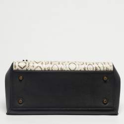 Pre Owned Celine Black/Off White Leather and Python Medium Edge Top Handle Bag