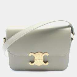 Pre Owned Celine Teen Triomphe Shoulder Bag Leather Green
