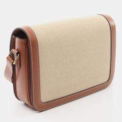 Pre Owned Celine Classic Triomphe Shoulder Bag Canvas Leather Beige Brown