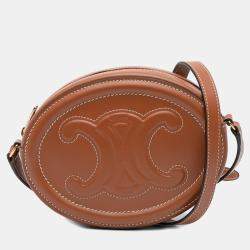 Pre Owned Celine Brown Small Calfskin Cuir Triomphe Oval Crossbody
