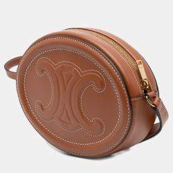 Pre Owned Celine Brown Small Calfskin Cuir Triomphe Oval Crossbody