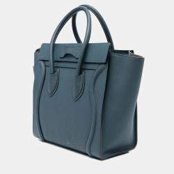Pre Owned Celine Blue Micro Calfskin Luggage Tote