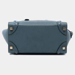 Pre Owned Celine Blue Micro Calfskin Luggage Tote