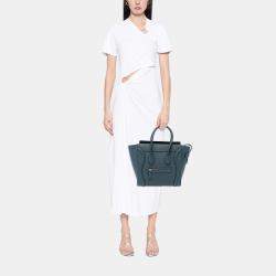 Pre Owned Celine Blue Micro Calfskin Luggage Tote