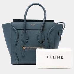 Pre Owned Celine Blue Micro Calfskin Luggage Tote