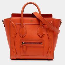 Pre Owned Celine Orange Nano Leather Luggage Tote
