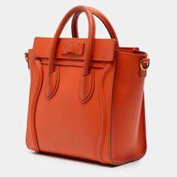 Pre Owned Celine Orange Nano Leather Luggage Tote