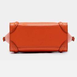Pre Owned Celine Orange Nano Leather Luggage Tote