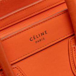Pre Owned Celine Orange Nano Leather Luggage Tote