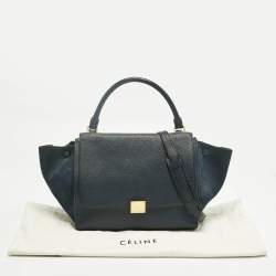 Pre Owned Celine Navy Blue Leather and Suede Medium Trapeze Top Handle Bag