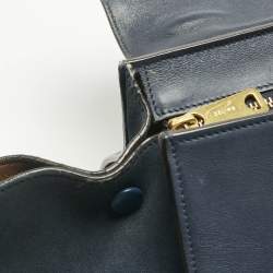 Pre Owned Celine Navy Blue Leather and Suede Medium Trapeze Top Handle Bag