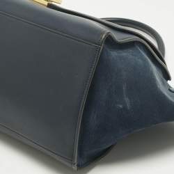 Pre Owned Celine Navy Blue Leather and Suede Medium Trapeze Top Handle Bag