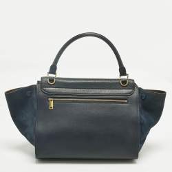 Pre Owned Celine Navy Blue Leather and Suede Medium Trapeze Top Handle Bag