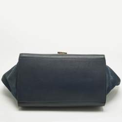 Pre Owned Celine Navy Blue Leather and Suede Medium Trapeze Top Handle Bag
