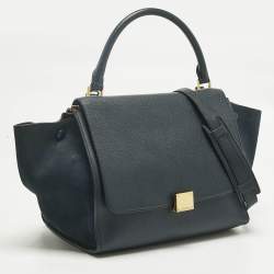 Pre Owned Celine Navy Blue Leather and Suede Medium Trapeze Top Handle Bag