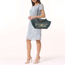 Pre Owned Celine Navy Blue Leather and Suede Medium Trapeze Top Handle Bag