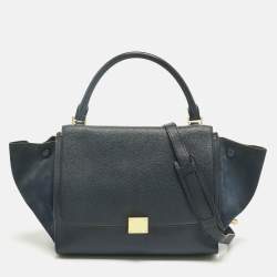 Pre Owned Celine Navy Blue Leather and Suede Medium Trapeze Top Handle Bag