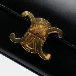 Pre Owned Celine Black Shiny Calfskin Triomphe Claude Shoulder Bag