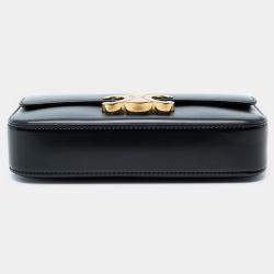 Pre Owned Celine Black Shiny Calfskin Triomphe Claude Shoulder Bag