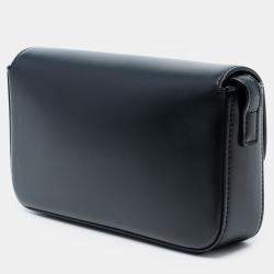 Pre Owned Celine Black Shiny Calfskin Triomphe Claude Shoulder Bag