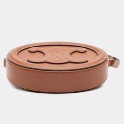 Pre Owned Celine Brown Small Calfskin Cuir Triomphe Oval Crossbody
