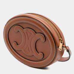 Pre Owned Celine Brown Small Calfskin Cuir Triomphe Oval Crossbody