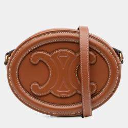 Pre Owned Celine Brown Small Calfskin Cuir Triomphe Oval Crossbody