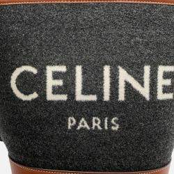 Pre Owned Celine Celine Logo Bucket Shoulder Bag Dark Gray/Brown Felt Leather Size Small