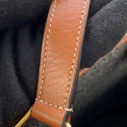 Pre Owned Celine Celine Logo Bucket Shoulder Bag Dark Gray/Brown Felt Leather Size Small